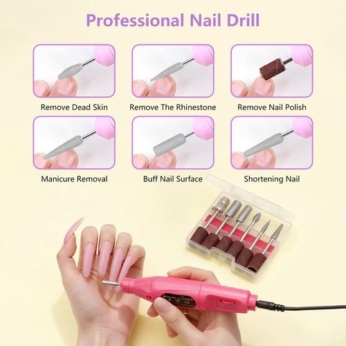 NIQZOPA Acrylic Nail Kit for Beginners: Professional Nail Kits with Everything - Acrylic Powder Liquid Set Nails Starter Kit With Drill and UV Light - Beginner Nail Tech Kit for Home Salon in Pink Bag