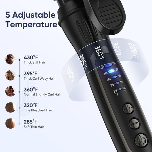 Ryanboo 1 Inch Curling Iron, 5 Temperature Settings, Professional Spring Hair Iron for All Hair Types, Max 430℉ with Heat Resistant Mat (1 Inch Black)