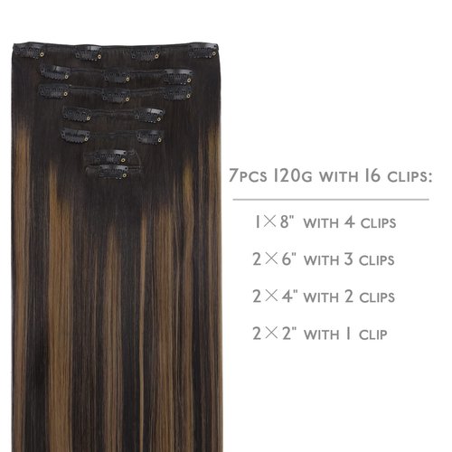 WENNALIFE Clip in Hair Extensions Real Human Hair, 12 Inch 80g 7pcs Remy Hair, Balayage Natural Black to Chestnut Brown Straight Natural Extensiones De Cabello Humano Con Clip Ins