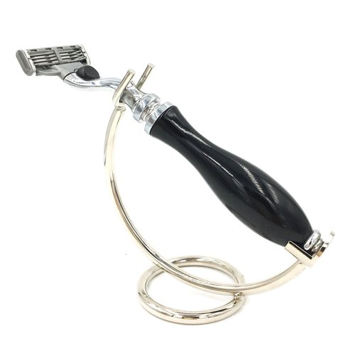 Curved Chrome Razor Stand for Straight, Shavette & Cartridge Razors - Fits 100 mm+ Handle Lengths