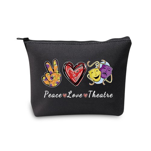 JXGZSO Peace Love Theatre Makeup Bag Comedy Tragedy Mask Cosmetic Bag Theatre Lover Gift Drama Theatre Gift (Peace Love Theatre Black)