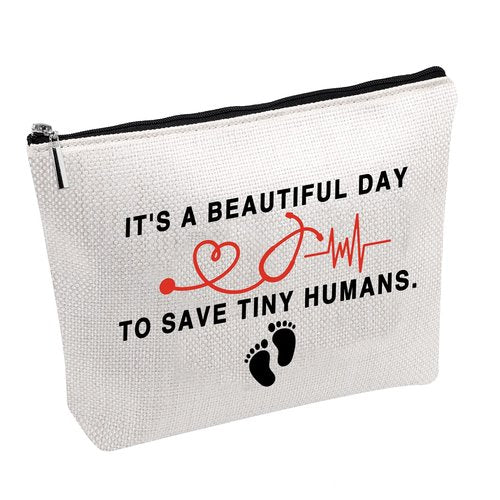 PWHAOO NICU Nurse Make Up Bag Gifts Midwife Gift It¡¯s Beautiful Day To Save Tiny Humans Cosmetic Pouch Bag Pediatric Nurse Gift (Save Tiny Humans bag)
