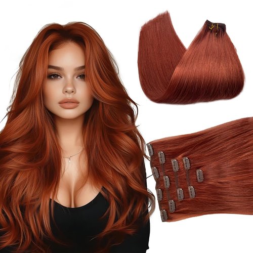 Belaved Clip in Hair Extensions Auburn Human Hair Clip in Extensions 16 Inch Remy Real Hair Extensions Straight Seamless Invisable 70g 5pcs #135