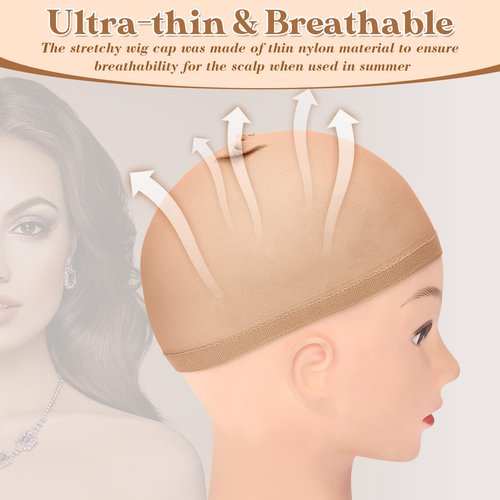 Mepase 200 Pcs Wig Caps Nylon Stocking Caps Bulk Elastic Thin Head Wig Accessories for Women Men Halloween Hair Decorations Brown and Light Brown