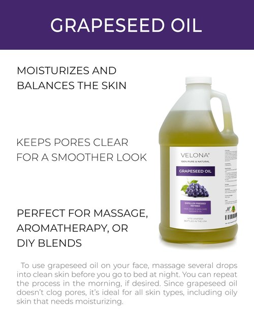 velona Grapeseed Oil 64 fl oz | 100% Pure and Natural Carrier Oil | Refined | Skin, Face, Body, Hair Care | Use Today - Enjoy Results
