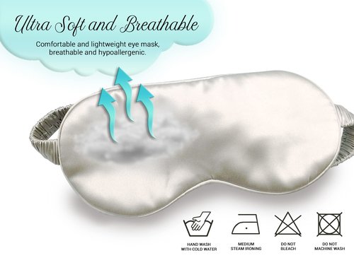 Fusion5 Silk Eye Mask with Elastic Band - 100% Pure Mulberry Sleep Mask - 25 Momme, Anti-Aging, Hypoallergenic, Blocks Light - Soft & Smooth Night Eye Cover for Sleeping & Travel with Box
