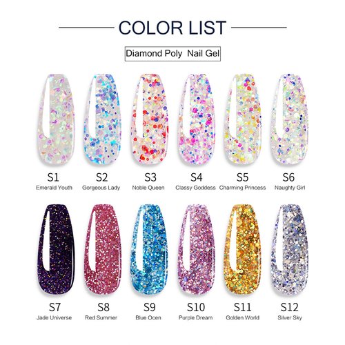 Finger Secret Shiny Nail Extension Gel,Poly Gel 12-Colors Set,New Upgrade Shiny Style Multiple Extension Poly GeL Nail Combinations Shine Your Life