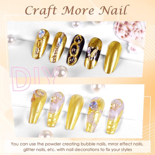 Laza Chrome Nail Powder Mirror Effect Metallic Dust Holographic Glitter Glazed Manicure Decoration Reflective Pigment for DIY Gel Polish Nail Art, Resin Craft, Gifts - Bright Gold