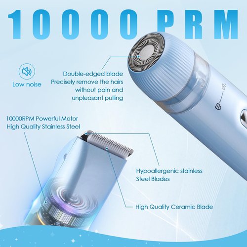 2 in 1 Bikini Trimmer for Women Dual Head Electric Razors IPX7 Waterproof Wet & Dry Use, Electric Shaver for Women Private Area Facial Body Underarm Leg Arm Hair Remover for Pubic Hair