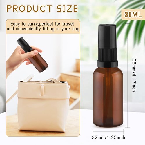 10 Pack Empty Amber Glass Pump Bottles Refillable Cream Lotion Bottles Travel Cosmetic Dispenser Bottle for Sample,Liton,Cream,Liquids Aromatherapy and More (30ml/1oz)