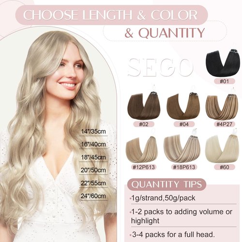 SEGO U Tip Hair Extensions Human Hair, Keratin Bonded & Loop Hair Extensions, K Tip Hot Fusion for Silky Straight Highlights, 1g per Strand, 50 Strands/50g, 16" Medium Brown