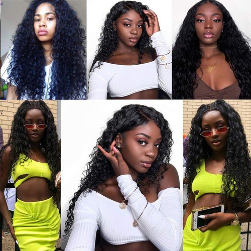 Deep Wave Closure Size 4"x4" 150% Unprocessed Brazilian Virgin Human Hair Bleached Knots Free Part Top Front Lace Closure Naturl Black Soft and Smooth (2102-DEEP-20B-4X4)