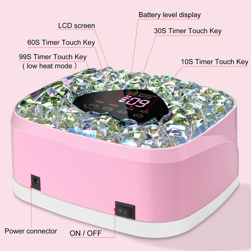 LIMEGIRL UV LED Nail Lamp Kit for Gel Polish Professional Fast Pink Diamond Design Curing Dryer Light Set with 4 Timers and Gloves Cordless Rechargeable Nail Art Cure Machine at Home and Salon
