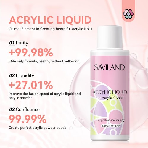 SAVILAND Acrylic Nail Set – 10 Colors Glitter Nudes Acrylic Powder and Acrylic Liquid Acrylic Nail Brushes Nail From Dappen Dish Cuticle Oil Manicure Tools for Acrylic Application at Home & Salon Use