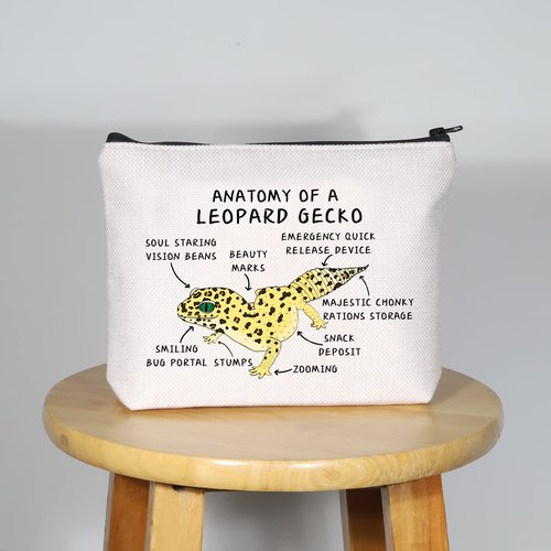 G2TUP Leopard Gecko Lover Gift Anatomy Of A Leopard Gecko Makeup Bag L-eopard G-ecko Mom Cosmetics Bag Pet Lizard Reptile Lover Gifts