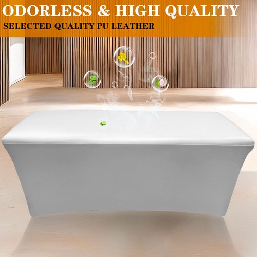 WUSOUPU White Lash Bed Cover Wipeable PU Leather Massage Table Cover Waterproof, Ultra-Durable Massage Bed Cover Wrinkle-Resistant Silky Spa Bed Cover Reusable Wax Bed Cover for Esthetician(6FT)