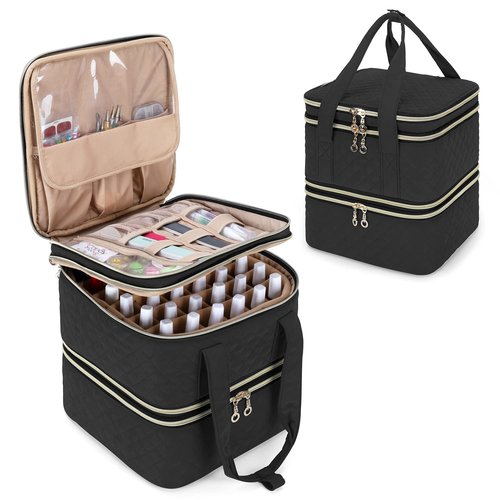 Yarwo Nail Polish Organizer Case Holds 72 Bottles (15ml/0.5 fl.oz), Detachable 3 Layers Nail Polish Storage Bag with Removable dividers for Nail Lamp and Nail Art Manicure Tools, Black (Bag Only)