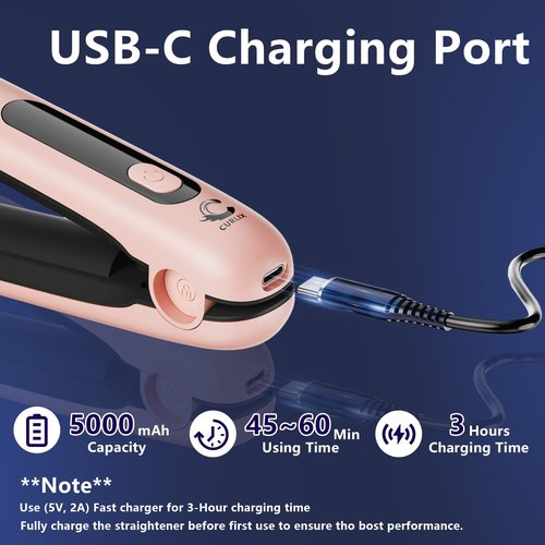 Curlix 2-in-1 Cordless Hair Straightener & Curler – Includes Carrying Pouch – Mini Travel Hair Straightener with LCD Display, USB-C Charging, 4 Temp Modes up to 420°F and Long Battery Life