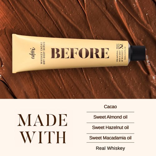 edandi BEFORE Whiskey Cacao Body Scrub, Dry Skin Exfoliator with Nourishing Oils, Gently Removes Dead Skin, Softens & Smooths, 5.07 oz