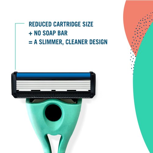 Preserve Shave 5 Five Blade Refillable Razor, Made from Recycled Materials, Poppy Red, with 4 Count Wave Replacement Cartridges for Unisex Use