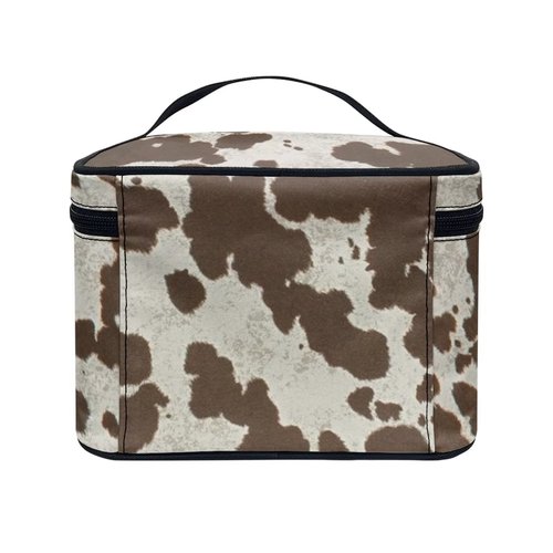 JEOCODY Cosmetic Bags for Women Cow Print Travel Makeup Train Case Large Makeup Organizer Bag Women Travel Cosmetic Cases Portable Cosmetic Bag Toiletry Bags for Girl with Handle