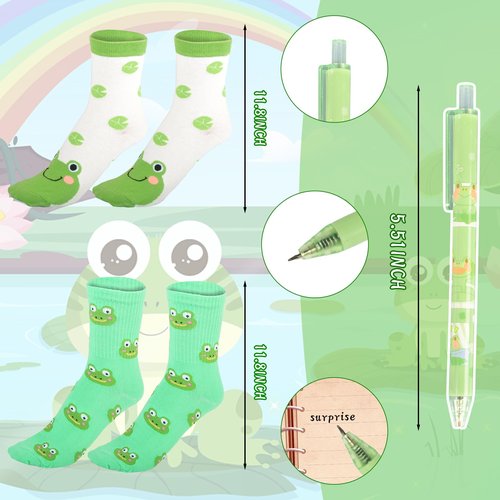 CIXICM Frog Gifts for Frog Lovers, Includes Makeup Bag, Cute Socks, Frogs Writing Gel Ink Pen & Mini Round Mirror, Just Who Loves Frogs, Birthday Gift for Women