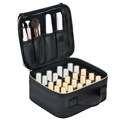 Junyaoxuan Nail Polish Storage Organizer,Portable Nail Polish Travel Storage Bag Hold Variety of Bottles,DIY Partition Design,with Manicure Tools Storage Sections（Bag Only）