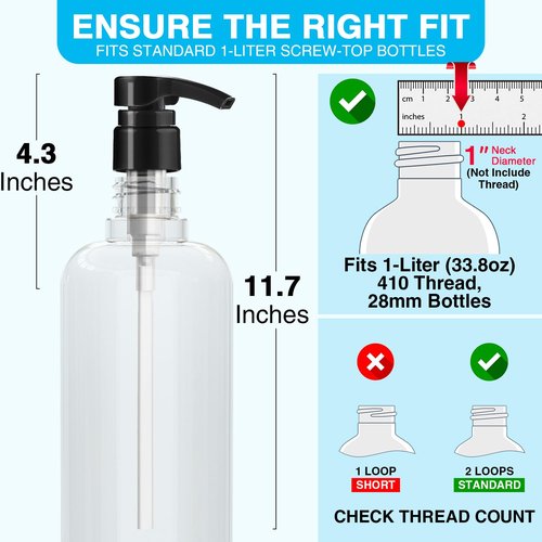 8-Pack Shampoo Pump for Liter 33.8 oz Shampoo and Conditioner, Pump Dispenser Fits Most Salon Bottles with 1-inch Wide Opening, Black & White Replacement Pump for Soft Hair Products, Body Wash, Lotion