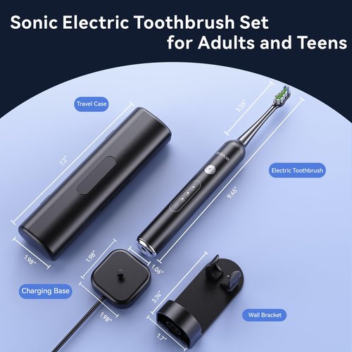ECEOLAN Sonic Electric Toothbrush, Rechargeable Travel Toothbrush Set, IPX7 Waterproof Power Toothbrush with Case, 8 Brush Heads, Charger, 2-Min Smart Timer, One Charge for 60 Days(White)