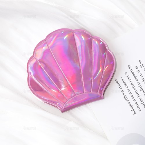 AUEAR, 4 Pack Glitter Shell Mirror Double-Sided Magnification Makeup Mini Portable Foldable Handheld Compact for Purse Handbag Pocket Women Colors