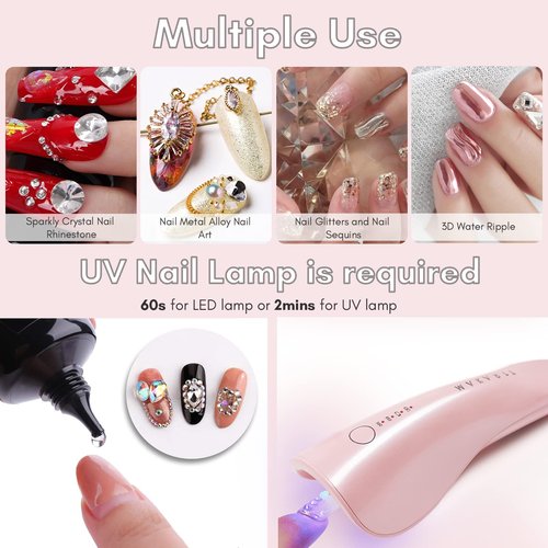 Makartt Nail Tips Nail Glue with Nail Rhinestone Glue Gel Bundle, 40PCS Nail Glue for Acrylic False Nail Tips, Super Strong Gem Glue Gel 1.06oz Nail Lamp Needed for Nail Glitter Jewels Crystals