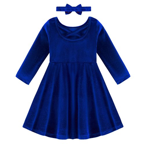 Weixinbuy Toddler Girl Fall Winter Clothes Outfit Baby Girl Velvet Twirl Dress Long Sleeve Pocket Swing Party Dress for Girl