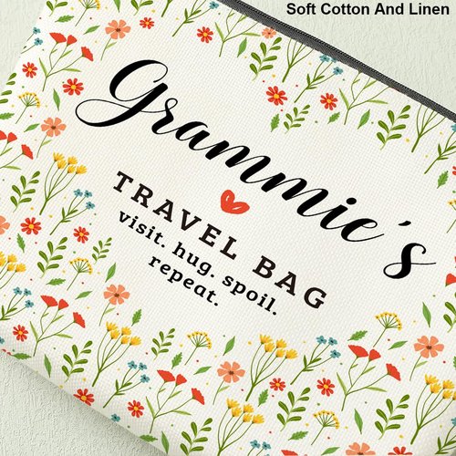 Grammie's Travel Bag Mothers Day Makeup Bag Grandma Gifts Grandma Birthday Gifts Funny Coloful Floral Cosmetic Bag for Women Nana Gigi Mimi Nanny Granny Mom Chirstmas Appreciation Retirement Gifts