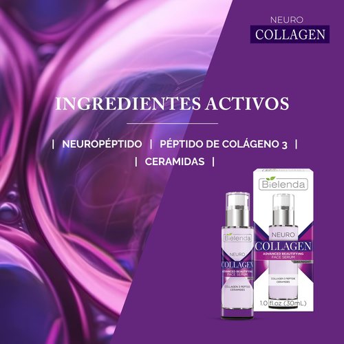 Bielenda Neuro Collagen 3 Peptide Ceramides. Advanced Beautifying Face Serum: Day/Night 1fl oz.