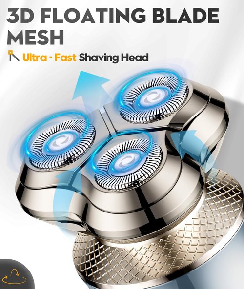 Irosiy Electric Razor for Men, 3D Floating Blade Shaver with 9000 RPM High Speed, IPX7 Waterproof, 60-Day Battery Life, Compact Portable Wet/Dry Electric Shaver