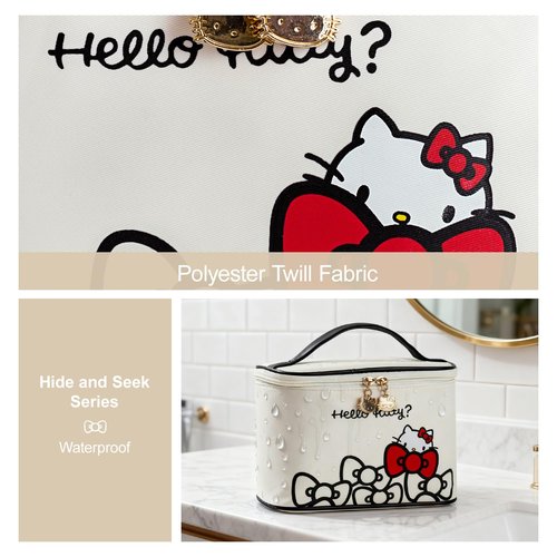 AmBealla Makeup Bag Large Waterproof Cosmetic Bags with Divider and Brush Holder,Cute Printed Makeup Organizer for Women Traveling,Portable Toiletry Bag for Girls