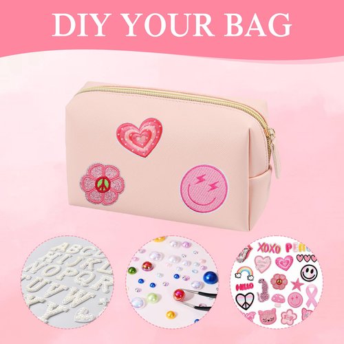 8 Pcs Small Preppy Makeup Bag, PU Leather Zipper Cosmetic Bag Bulk, Plain Cosmetic Pouch Waterproof Versatile Portable Toiletry Bag Daily Storage Beauty Bag Organizer for Wedding Party Gift Travel