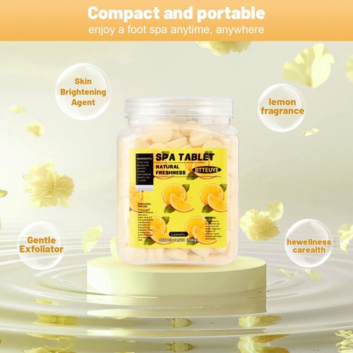 BTTEUYE Foot Spa Soak Tablets for Calluses,Foot Pedicure Soak,Natural & Refreshing,Relieve Fatigue,Soothe & Protect Feet,Lemon Scent,350-Count