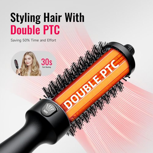 Thermal Brush,Lena 1.5 Inch All-in-1 Heated Round Brush with Titanium Barrel-Infrared&Negative Ion Technology,Smooth,Frizz-Free Styling Tool,5 Heat Settings,LED Display,Black