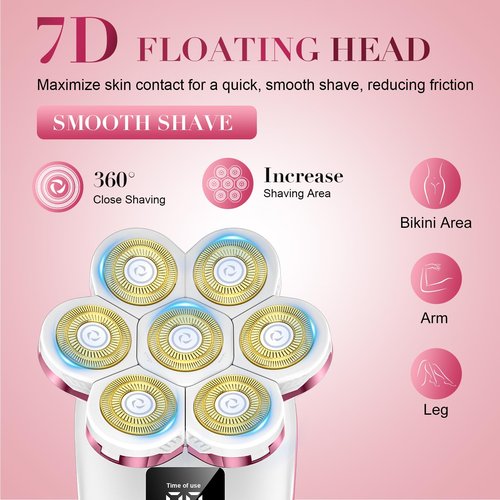 3-in-1 Electric Razors for Women,Bikini Trimmer for Women,7D Painless Electric Shaver with Facial Cleansing Brush,Gifts for Women,Replaceable Hair Remover for Legs Water Resistant Wet/Dry (Pink)
