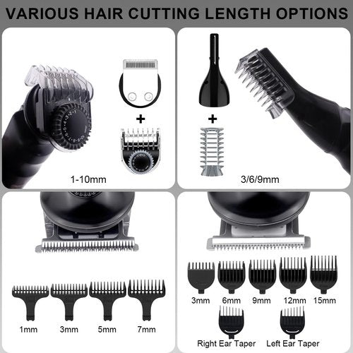 Hatteker Beard Trimmer for Men Mustache Trimmer T-Blade Beard Grooming Kit Hair Clipper Electic Razor Shavers Cordless Waterproof Nose Body Trimmer 8 in 1 Adjustable Speed