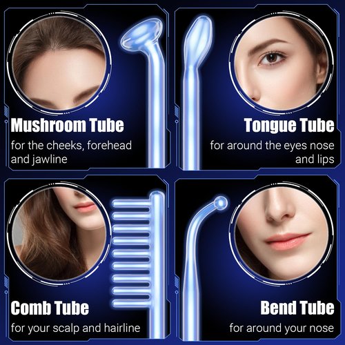 High Frequency Facial Wand - Uaike Portable Handheld Blue High Frequency Skin Facial Machine at Home - Skin Face Wand Device with 4 Different Blue Glass Tubes