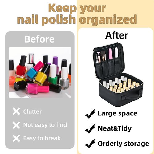 Junyaoxuan Nail Polish Storage Organizer,Portable Nail Polish Travel Storage Bag Hold Variety of Bottles,DIY Partition Design,with Manicure Tools Storage Sections（Bag Only）