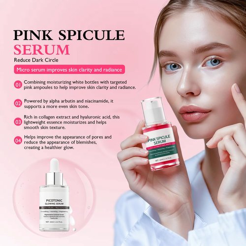 Cyano Pink Spicule Serum + Picotonic Shot Ampoule Duo, With Alpha Arbutin, Niacinamide and Calcium, Shrinks Pores, Fades Blemish and Fine Lines