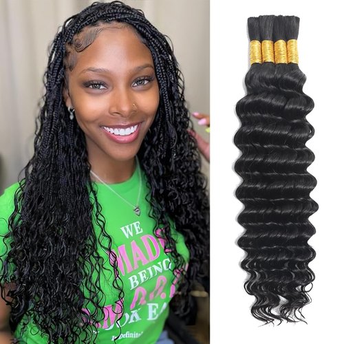 Human Braiding Hair for Boho Braids 100g 18 Inch Deep Wave Bulk Human Hair for Braiding Knotless No Weft 12A Wet and Wavy Curly Human Hair Extensions Bohemian 4 Bundles Natural Color