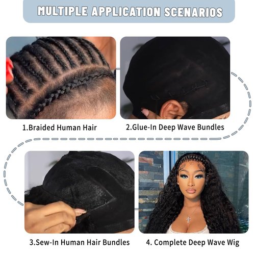 1 Bundle Human Hair 12A Deep Wave Bundles Human Hair 22 Inch 100% Unprocessed Brazilian Virgin Hair Quick Weave Bundles Real Human Hair Extensions Natural Black