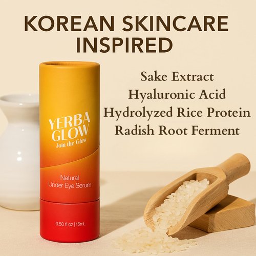 Caffeine Eye Cream – Yerba Glow Natural Under Eye Serum for Dark Circles, Puffiness & Fine Lines – Clean Hydrating Formula with Yerba Mate, Sake & Hyaluronic Acid