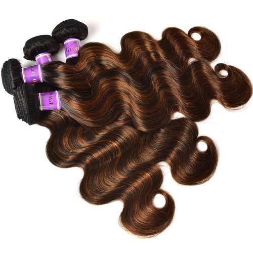 UNice Ombre Brown Highlight Body Wave Human Hair Weave 1 bundle 8 inch, Brazilian Remy Hair Dark Root Blonde Human Hair Weaves Extension Piano Color TFB30