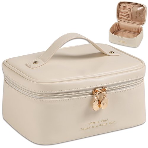 Travel Makeup Bag for Women Portable Cosmetic Bag Case Large Capacity Travel Toiletry Bag Waterproof Leather Make Up Organizer Cosmetic Brush Bag Case with Handle for Women