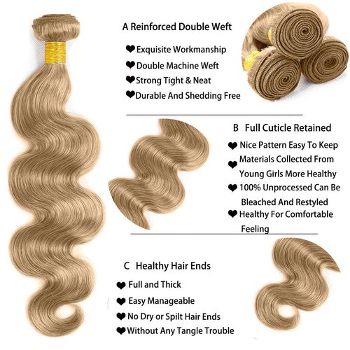 #22 Ash Blonde Bundles Human Hair Body Wave Bundles 14 16 18 Inch Human Hair Weave 3 Bundle Unprocessed Brazilian Virgin Hair Blonde Body Wave Human Hair Extensions 50 Grams/Bundle